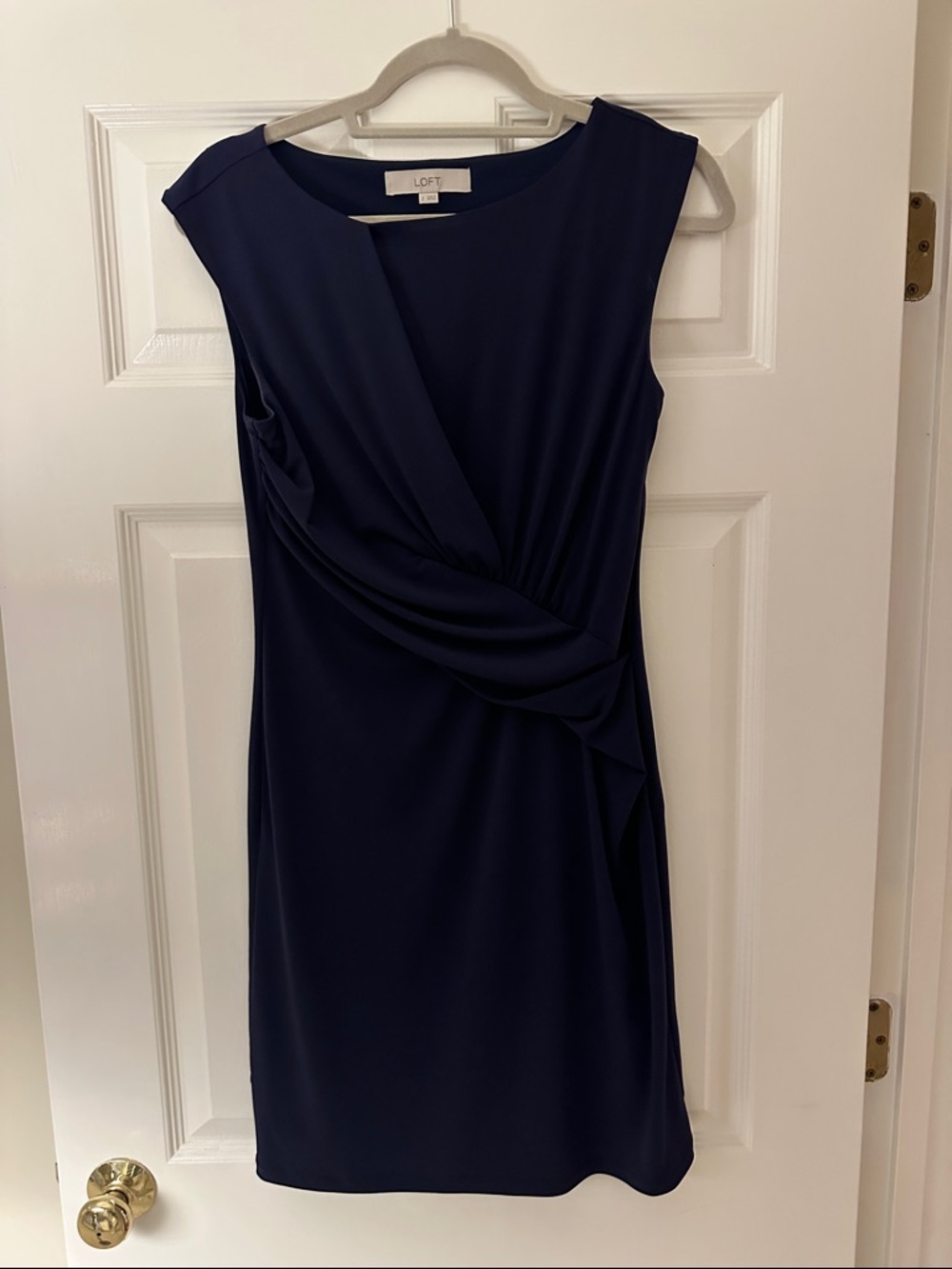 LOFT Navy Draped Midi Sheath Dress